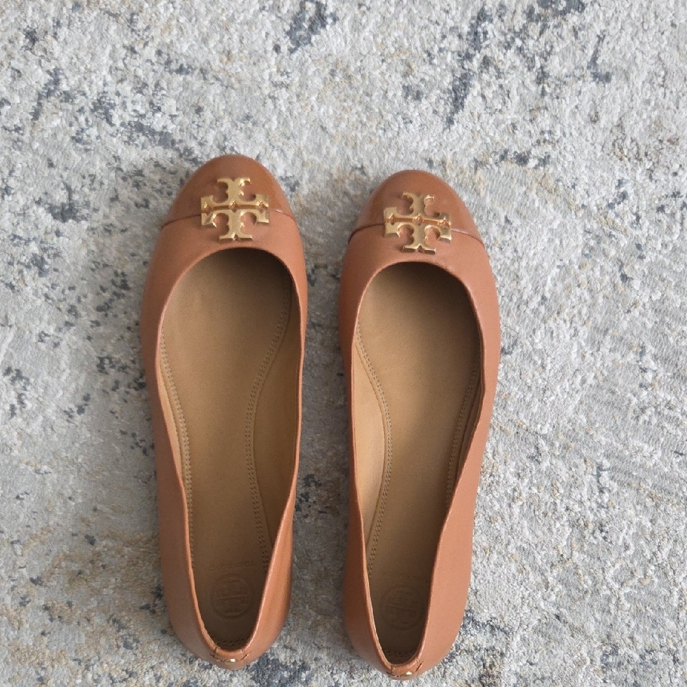 Tory Burch Brown Leather Flats with Gold Logo